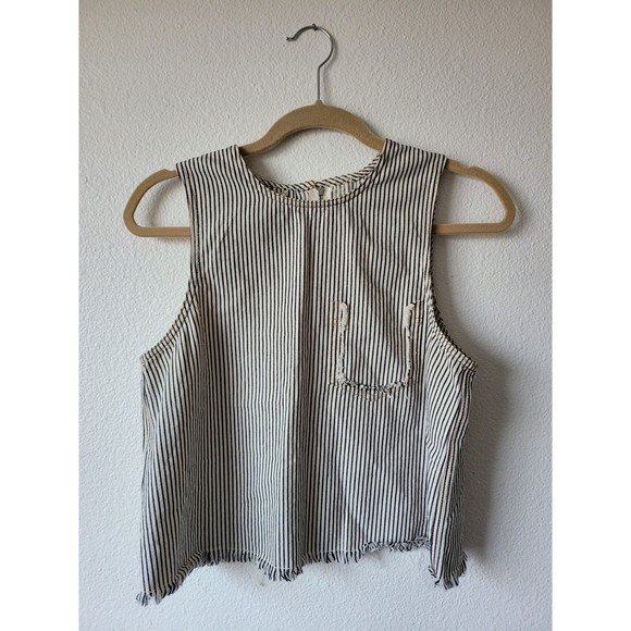 T by Alexander Wang Denim Pinstripe Crop Top Size 6 - Picture 4 of 4